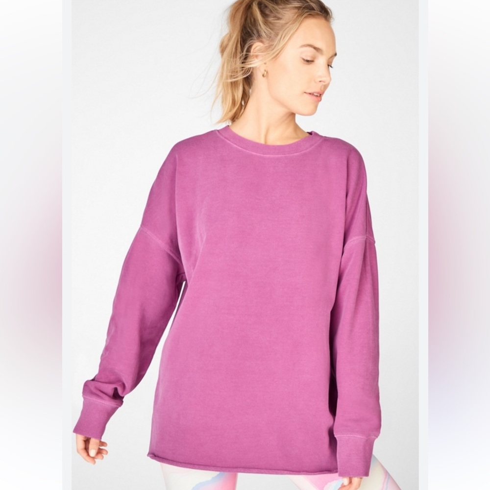 FABLETICS SOPHIE PULLOVER SWEATSHIRT LONG SLEEVE RAW HEM RASPBERRY PINK SIZE 1X